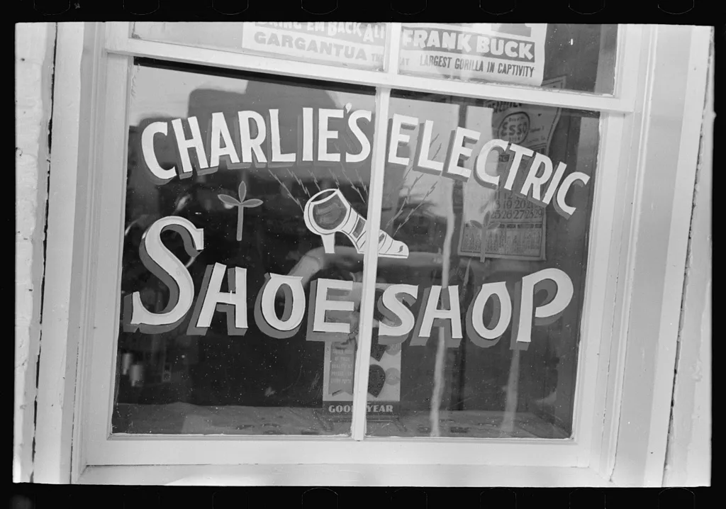 Store window, Donaldsonville, Louisiana, 1938
