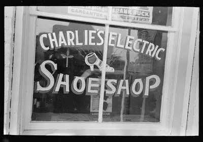 Store window, Donaldsonville, Louisiana, 1938