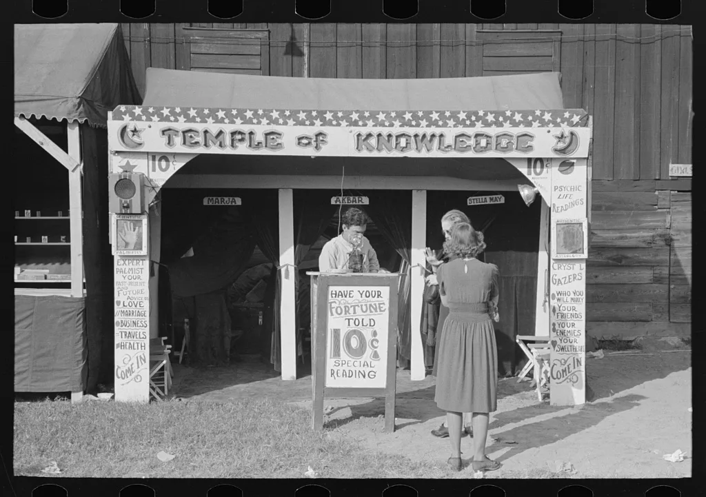 Fortune teller's cubicle, state fair, Donaldsonville, Louisiana, 1938