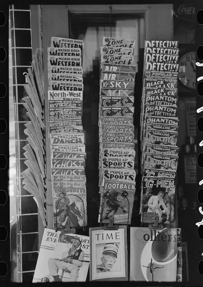 Display of magazines for sale, Taylor, Texas, 1939