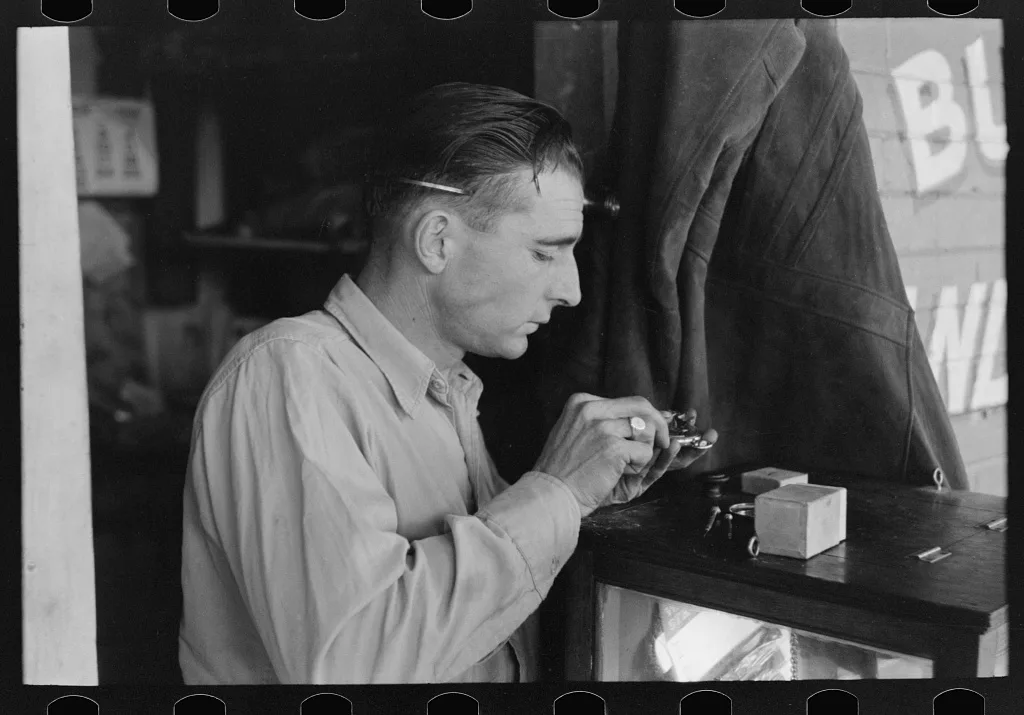 Watch repairman, Waco, Texas, 1939