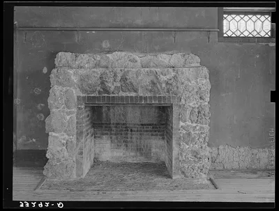 Fireplace in old ranch house near Marfa, Texas, 1939