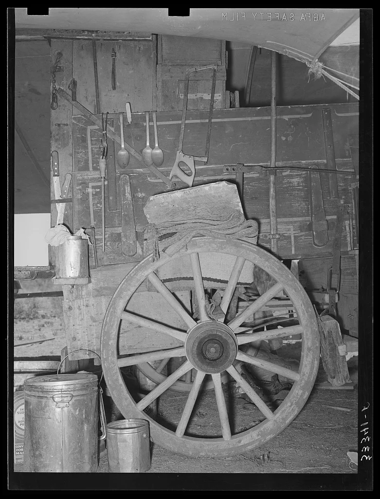 Side of chuck wagon. Ranch near Spur, Texas, 1939