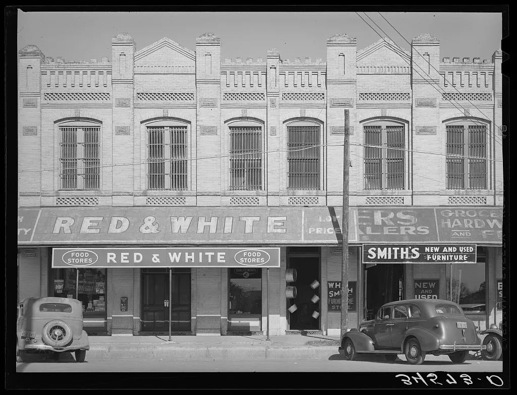 Detail of business buildings. Gonzales, Texas, 1939