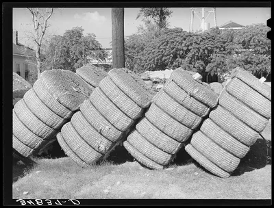 Bales of cotton in gin yard. West, Texas, 1939