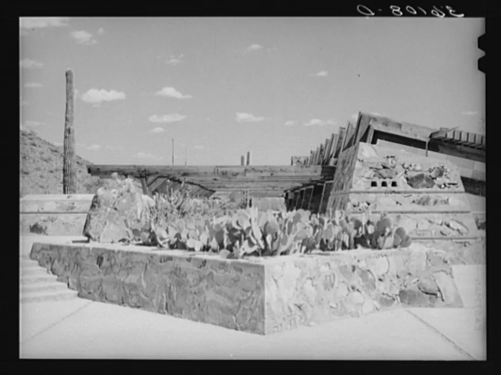 Detail of winter quarters of Frank Lloyd Wright at foot of McDowell…, Arizona, 1940