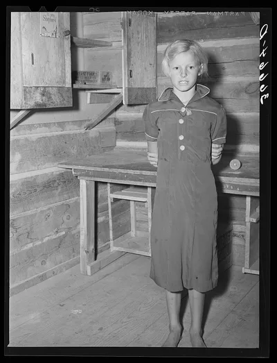 Homesteader's daughter giving a recitation at the literary society.…, New Mexico, 1940