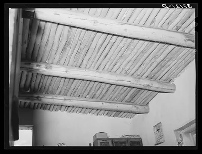 Vigas in Spanish-American home. This is regular ceiling construction…, New Mexico, 1940