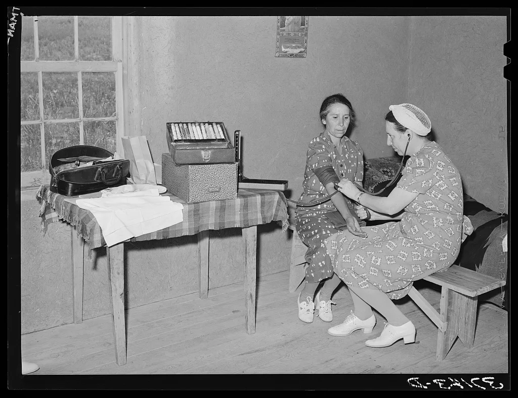 Traveling clinic of Presbyterian hospital at Embudo. Clinic was being…, New Mexico, 1940