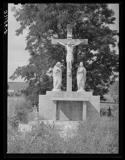 Monument in Catholic cemetery, Penasco, New Mexico. The monument was…, 1940