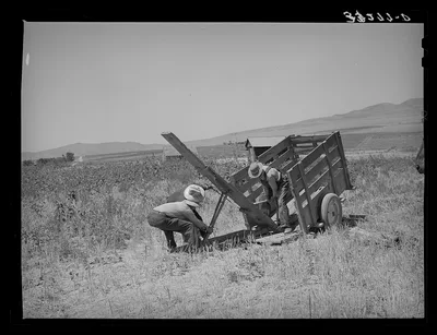 Unloading FSA (Farm Security Administration) cooperative ditcher from…, Utah, 1940