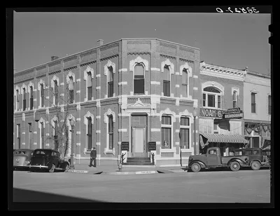 Photograph from Kansas: First National Bank corner. Norton, Kansas