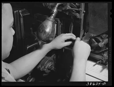 [Untitled photo, possibly related to: Linotype operator. Chicago,…, Illinois, 1941
