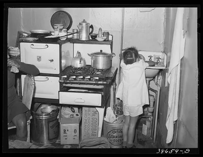 [Untitled photo, possibly related to: Kitchen in crowded Negro…, Illinois, 1941