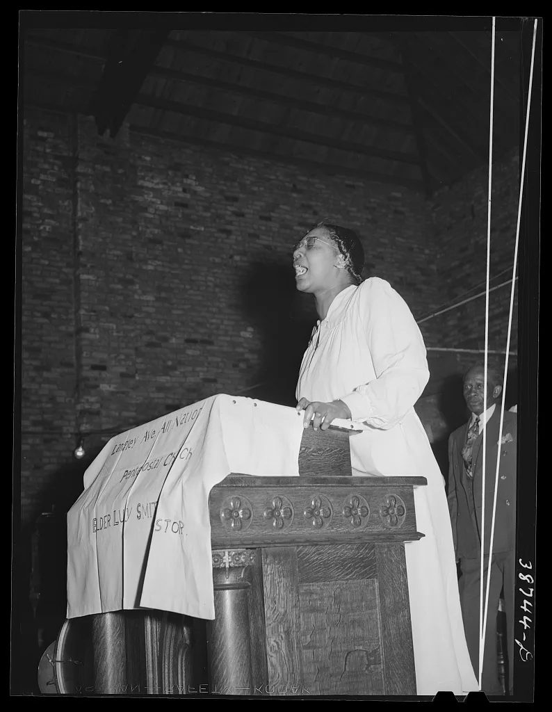 One of the leaders talking at the Pentecostal church on the southside…, Illinois, 1941