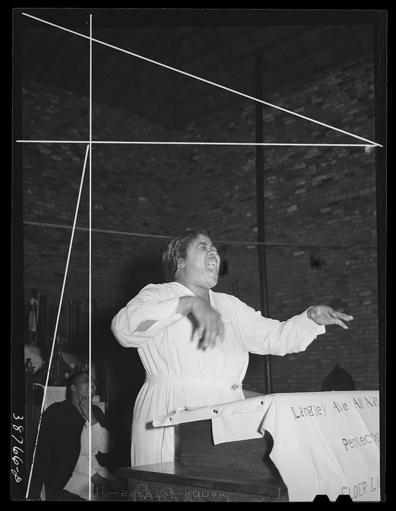 One of the leaders of the Pentecostal church testifying. Chicago,…, Illinois, 1941