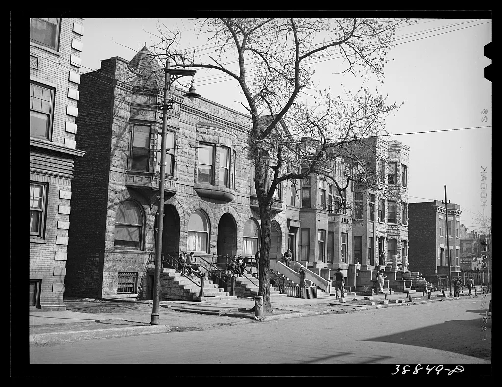 [Untitled photo, possibly related to: Old brownstone houses now…, Illinois, 1941