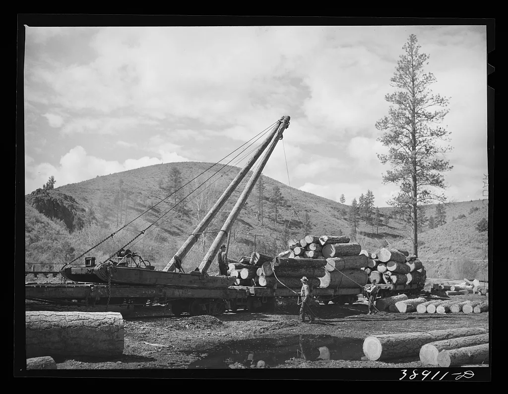Loading logs onto railroad cars for transportation into town. Baker…, Oregon, 1941