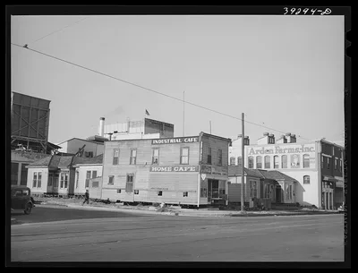Old houses that are being moved to make way for expansion of the…, California, 1941