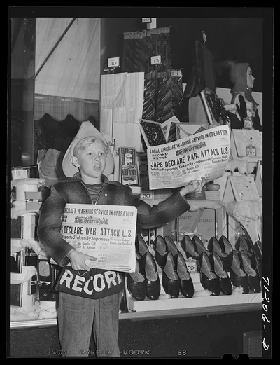 Newspaper extra on December 7, 1941. Redding, California